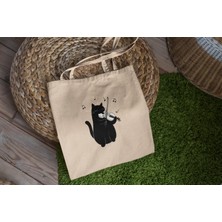 Ninastore Kedi Keman Tote Çantası - Estetik Tote Çanta, Sevimli Tote Çanta, Kanvas Çanta, Kitap Çantası, Alışveriş Çantası, En Iyi Tote Çanta, Hediye Tote Çanta, Kedi Tote Çantası