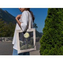 Ninastore Ay'a Merdiven Tote Çantası - Estetik Tote Çantalar, Şirin Tote Çantalar, Cottagecore Tote Çantası, Şirin Kitap Çantaları, Sade Tote Çantalar