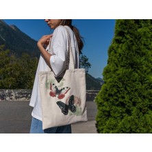 Ninastore Renkli Kelebekler Tote Çantası - Sevimli Alışveriş Çantası, Kitap Çantası, Estetik Tote Çantalar, Hayvan Figürlü Tote Çantalar, Alışveriş Çantaları