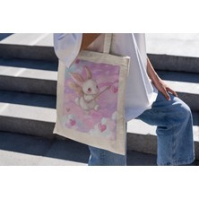 Ninastore Aşk Tanrısı Tavşan Tote Çantası - Sevimli Tote Çanta, Estetik Tote Çanta, Yeniden Kullanılabilir Çanta, Kanvas Çanta