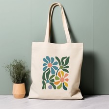 Ninastore %100 Pamuklu Tote Çanta, Matisse'den Ilham Alan Çiçekler. Çevre Dostu, Estetik Alışveriş Çantası, Ömür Boyu Kullanabileceğiniz Çanta.