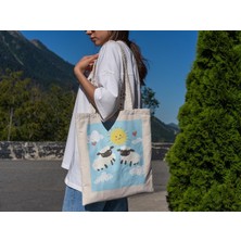 Ninastore Happy Sheep Tote Çanta - Tote Çanta, Estetik Tote Çanta, Kitap Çantası, Sevimli Tote Çanta, Estetik Tote Çanta, Alışveriş Çantası, Kanvas Çanta