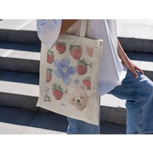 Ninastore Coquette Çiçek Ayıcıklı Tote Çanta - Sevimli Tote Çantalar, Sevimli Kitap Çantası, Estetik Tote Çantalar, Sevimli Alışveriş Çantası, Tote Çantalar, Coquette Tote Çantalar