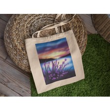 Ninastore Mor Kır Çiçeği Tote Çantası - Çiçekli Tote Çanta, Estetik Tote Çanta, Kitap Çantası, Alışveriş Çantası, Tote Çanta, Sevimli Tote Çantalar, Tote Çanta