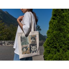 Ninastore Babuşka Kedi Tote Çantası - Tote Çanta, Sevimli Tote Çanta, Kadınlar Için Sevimli Hediye, Sevimli Kitap Çantaları, Kedi Severler Için Sevimli Hediye, Bakkal Poşetleri