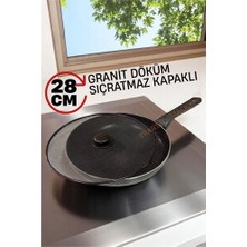 Hsnet Granit Döküm Tava Yağ Sıçratmaz Kapaklı -Yapışmaz Taban 28 cm - F574K022-U46574