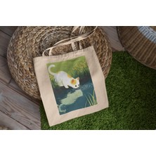 Ninastore Su Kedisi Tote Çantası - Sevimli Tote Çanta, Estetik Tote Çanta, Hediye Tote Çanta, Kanvas Çanta, Kitap Çantası, Tote Çanta, Alışveriş Çantası, Kedi Tote Çantası