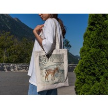 Ninastore Karlı Geyik Tote Çantası - Estetik Tote Çanta, Sevimli Tote Çantalar, Kitap Çantası, Alışveriş Çantası, Tote Çanta, Sevimli Kitap Çantası