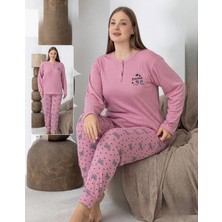 Lindros Kadın Pamuk'lu Düğme Yaka Raporlu Interlok Kışlık Battal Pijama Takımı 0255 - 1 Adet