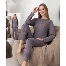 Lindros Kadın Pamuk'lu Düğme Yaka Raporlu Interlok Kışlık Pijama Takımı 0274 - 1 Adet