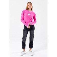 Giysa Kadın Bisiklet Yaka Kalp Detaylı Triko Kazak Pembe - 2358