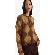 DeFacto Regular Fit Bisiklet Yaka Baklava Desenli Düğmeli Triko Hırka G3252AX25WN
