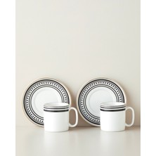 English Home Luminous White Bone Porselen 4 Parça 2 Kişilik Çay Fincanı Takımı 180 ml Siyah-Beyaz-Gold