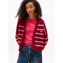 Tommy Jeans Standart Çizgili Kırmızı Kadın Kazak DW0DW21678XJP