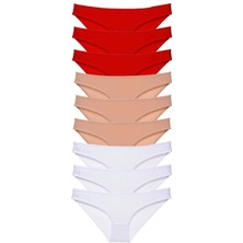 Venüs Shopping 9 Adet Süper Eko Set Likralı Kadın Slip Külot Kırmızı Ten Beyaz