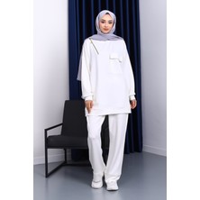İmaj Butik Ekru Tek Cepli Tunik Pantolonlu Modal Takım