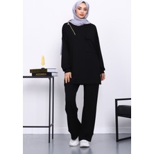 İmaj Butik Siyah Tek Cepli Tunik Pantolonlu Modal Takım