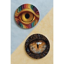 Nurdic Ev Dekor Oval Pleksi Bardak Altlığı Temalı Desenli 2 Adet Set Eyes