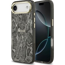 iPhone 17 Air Uyumlu Kılıf Guess Lisanslı M-Safe Özellikli Yazı Logolu Python Desenli Kapak Siyah