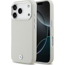 iPhone 17 Pro Uyumlu Kılıf Bmw Lisanslı M-Safe Özellikli Metal Logolu Tam Kaplama Deri Kapak Gri