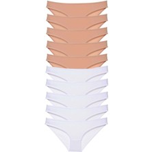 Venüs Shopping 10 Adet Süper Eko Set Likralı Kadın Slip Külot Ten Beyaz