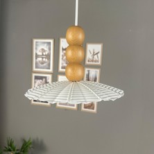 Bamyum Moriva Beyaz Metal Avize Ahşap Üç Boncuk Başlık Tekli Rustik Cafe Modern Sarkıt Aydınlatma