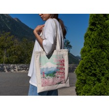 Ninastore Fuji Dağı Kiraz Çiçeği Tote Çantası - Şirin Tote Çanta, Japon Tote Çantası, Tote Çanta, Kanvas Çanta, Estetik Tote Çanta, En Iyi Tote Çanta, Tote Çanta