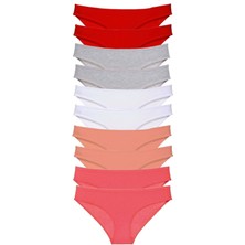 Venüs Shopping 10 adet Süper Eko Set Likralı Kadın Slip Külot Kırmızı Gri Beyaz Pudra Fuşya