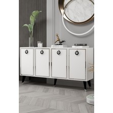 Demonte Decor 8213-32DD KB150 Konsol, Tv Ünitesi Beyaz-Gümüş-Siyah