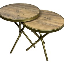 Lonart Concept Bambu 2'li Zigon Sehpa Metal Iskelet Atlantik Çam Görünümlü Ahşap Tabla