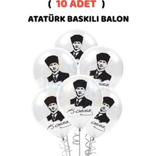 Minopi ( 10 Adet ) Atatürk Baskılı Balon Beyaz Balon Milli Bayram Süsleme
