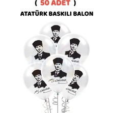 Minopi ( 50 Adet ) Atatürk Baskılı Balon Beyaz Balon Milli Bayram Süsleme