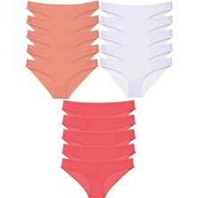 Venüs Shopping 15 Adet Süper Eko Set Likralı Kadın Slip Külot Pudra Beyaz Fuşya