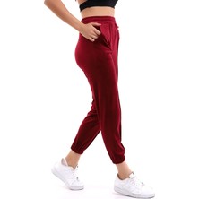 Win Moda Bordo Yumoş Eşofman Altı Jogger Yüksek Bel Fransız Kadife
