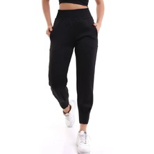 Win Moda Siyah Jogger Eşofman Altı Scuba Dalgıç Yüksek Bel Likralı