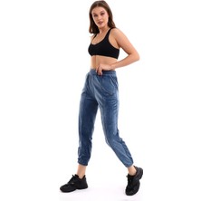 Win Moda Indigo Yumoş Eşofman Altı Jogger Yüksek Bel Fransız Kadife