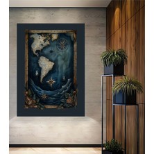 Teona Ahşap Antik Dünya Haritası Ahşap Dekoratif Tablo Yağlı Boya Görünümlü Dikdörtgen Tablo