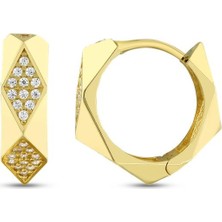 Assos Pırlanta Taşlı Tasarım Altın Küpe - 14K