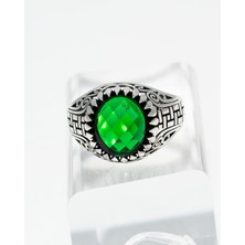 Yıldırım Retro Stil Parlak Zümrüt Renkli Taşlı El Işçiliği Erkek Aksesuar Yüzüğü