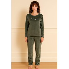 Pemilo Kadın 13166-2782 Uzun Kol Kadife Pijama Takımı