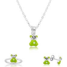 Gumush Hk Gümüş Çocuk Set Yeşil Ayıcık |Gümüş Takı Hediyelik Ürünler