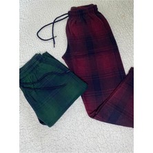 Düven 2 Adet Jakar Kümaş Kışlık Kadn Erkek Unisex Bordo & Yeşil Rengi Eşofman Pijama Altı