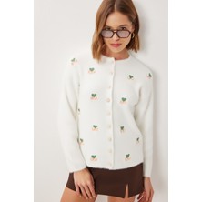 Happiness İstanbul Boncuklu Nakış Işlemeli Triko Hırka LİY0013 Ekru