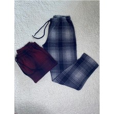Düven 2 Adet Jakar Kümaş Kışlık Kadn Erkek Unisex Antrasit & Bordo Rengi Eşofman Pijama Altı