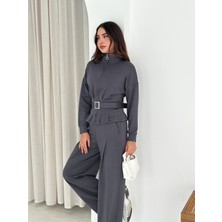 Win Moda Modal Kumaş Kemerli Ceket ve Baggy Alt Eşofman - Modal Eşofman Takımı Kemerli