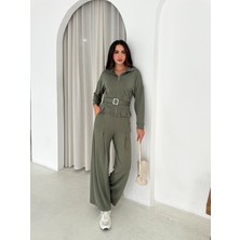 Win Moda Modal Kumaş Kemerli Ceket ve Baggy Alt Eşofman - Modal Eşofman Takımı Kemerli