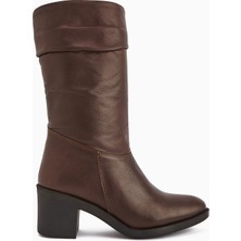 Limoya Sahara Hakiki Deri Kahve Körüklü Fermuarlı Kadın Çizme