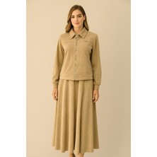 Doque 56083 Önden Fermuarlı Cepli Eteğinin Beli Fermuarlı Fitilli Etekli Takım #10-25#