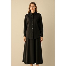 Doque 56051 Önden Çıtçıt Düğmeli Eteğin Beli Manşetli Cepli Süet Etekli Takım #10-25#