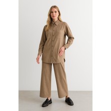 Doque 56059 Önden Çıtçıt Düğmeli Çift Cepli Pantolonun Beli Lastikli Süet Takım #10-25#